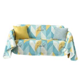 Blue Yellow Geometric Pattern Sofa Towel Single Sofa Cover Polyester Cotton Couch Cover Arm Chair Sofa Slipcover