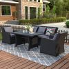 Outdoor Patio Furniture Set 4-Piece Conversation Set Black Wicker Furniture Sofa Set with Dark Grey Cushions