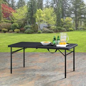 4 Foot Fold-In-Half Adjustable Table, Rich Black