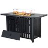 43&ldquo; L x 22&quot; W x 25&quot; H Iron Propane Outdoor Fire Pit Table with Lid; 50000 BTU Gas Firepit with Blue Glass Beads and Glass Wind Guard;