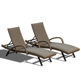 Outdoor Living Outdoor PE Wicker Chaise Lounge with Armrest- Set of 2 Patio Reclining Chair