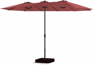 15 FT Outdoor Umbrella Double-Sided Patio Market Umbrella with Base;  Crank;  100% Polyester Canopy