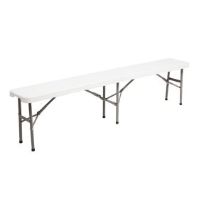 White Plastic Folding Bench,Portable Bench for Indoor, Outdoor Picnic Bench, 6 Feet (3 Legged) XH