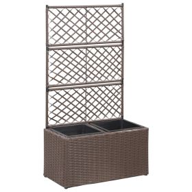 Trellis Raised Bed with 2 Pots 22.8"x11.8"x42.1" Poly Rattan Brown