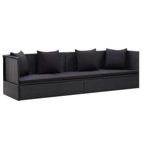 Patio Bed with Cushion and Pillow Poly Rattan Black