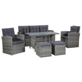 6 Piece Patio Lounge Set with Cushions Poly Rattan Gray