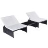 vidaXL Sun Loungers 2 pcs with Table Poly Rattan Black