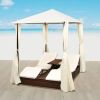 vidaXL Double Sun Lounger with Curtains Poly Rattan Brown