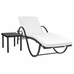 vidaXL Sun Lounger with Cushion & Table Poly Rattan Black