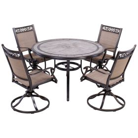 [Only for Pickup] Outdoor 5 Piece Dining Set Patio Furniture, Aluminum Swivel Rocker Chair Sling Chair Set with 46 inch Round Mosaic Tile Top Aluminum