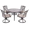 [ Only for Pickup] 5 Piece Patio Dining Set Outdoor Furniture, Deep Cushioned Aluminum Swivel Rocker Chair Set with 46 inch Round Mosaic Tile Top Alum