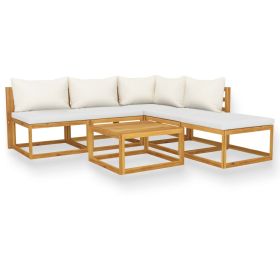 6 Piece Patio Lounge Set with Cushion Cream Solid Acacia Wood