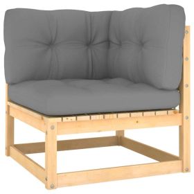 vidaXL Patio Corner Sofa with Gray Cushions Solid Pinewood