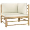 vidaXL Patio Corner Sofa with Cream White Cushions Bamboo