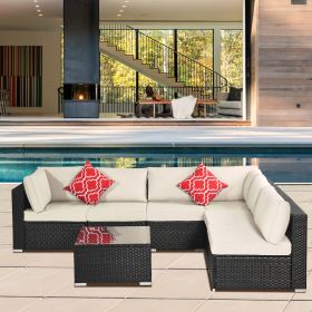 Outdoor Garden Patio Furniture 7-Piece PE Rattan Wicker Sectional Cushioned Sofa Sets with 2 Pillows and Coffee Table