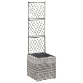 Trellis Raised Bed with 1 Pot 11.8"x11.8"x42.1" Poly Rattan Gray