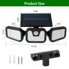 Solar Wall Lamp 74 LEDs 3 Adjustable Head Motion Sensor Flood Light IP65 Waterproof Security Light Outdoor