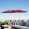 15 FT Outdoor Umbrella Double-Sided Patio Market Umbrella with Base;  Crank;  100% Polyester Canopy