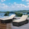 Outdoor Garden 3 Piece Wicker Patio Chaise Lounge Set Adjustable PE Rattan Reclining Chairs with Cushions and Side Table.