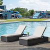 Outdoor Garden 3 Piece Wicker Patio Chaise Lounge Set Adjustable PE Rattan Reclining Chairs with Cushions and Side Table.