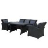 Outdoor Patio Furniture Set 4-Piece Conversation Set Black Wicker Furniture Sofa Set with Dark Grey Cushions