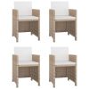 vidaXL 5 Piece Patio Dining Set with Cushions Poly Rattan Beige