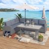 Patio Outdoor Furniture PE Rattan Wicker Conversation Set All-Weather Sectional Sofa Set with Table & Soft Cushions (Grey)