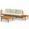 vidaXL 3 Piece Patio Lounge Set with Cream White Cushions Acacia Wood