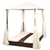 vidaXL Double Sun Lounger with Curtains Poly Rattan Brown