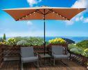 10 x 6.5t Rectangular Patio Solar LED Lighted Outdoor Market Umbrellas with Crank &amp; Push Button Tilt for Garden Shade Outside Swimming Pool RT