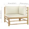 vidaXL Patio Corner Sofa with Cream White Cushions Bamboo