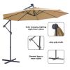 10 FT Solar LED Patio Outdoor Umbrella Hanging Cantilever Umbrella Offset Umbrella Easy Open Adustment with 24 LED Lights -taupe