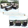 4 Pieces Outdoor Rattan Armrest Furniture Set Table with Lower Shelf