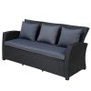 Outdoor Patio Furniture Set 4-Piece Conversation Set Black Wicker Furniture Sofa Set with Dark Grey Cushions