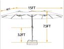 15 FT Outdoor Umbrella Double-Sided Patio Market Umbrella with Base;  Crank;  100% Polyester Canopy