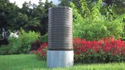 110"Tall Modern Cylinder Fountain Green Cement Zen Water Feature for patio or backyard