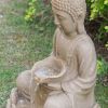 14 inches Sandstone Water Fountain Buddha Design Water Feature for Lawn & Garden