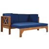 Outdoor Patio Extendable Wooden Sofa Set Sectional Furniture Set with Thick Cushions for Balcony; Backyard; Poolside; Brown Finish+Blue Cushion