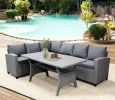 Patio Outdoor Furniture PE Rattan Wicker Conversation Set All-Weather Sectional Sofa Set with Table & Soft Cushions (Grey)