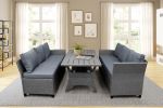 Patio Outdoor Furniture PE Rattan Wicker Conversation Set All-Weather Sectional Sofa Set with Table & Soft Cushions (Grey)