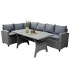 Patio Outdoor Furniture PE Rattan Wicker Conversation Set All-Weather Sectional Sofa Set with Table & Soft Cushions (Grey)