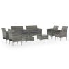 vidaXL 8 Piece Patio Lounge Set with Cushions Poly Rattan Gray