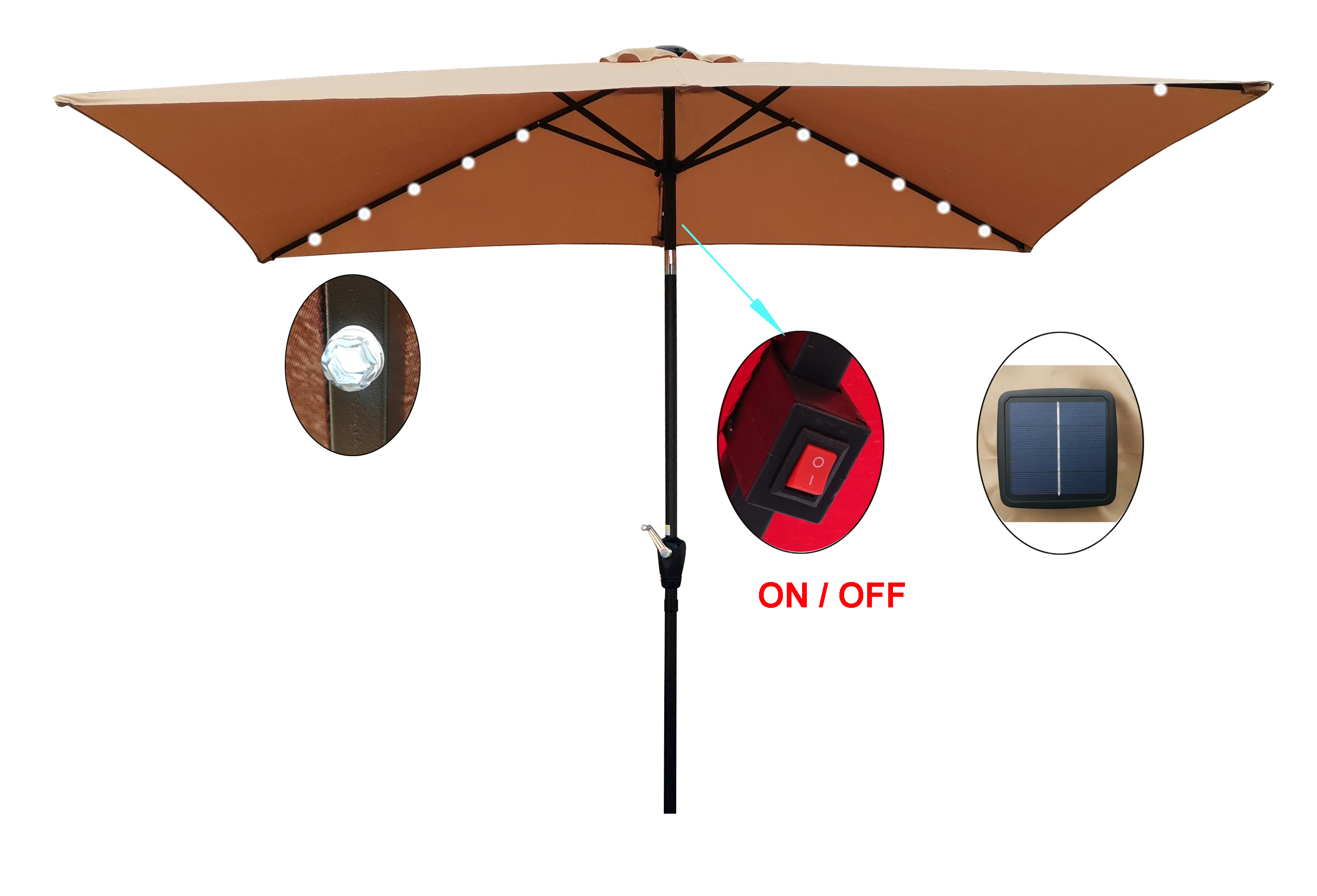 10 x 6.5t Rectangular Patio Solar LED Lighted Outdoor Market Umbrellas ...