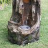 35"Tall Polyresin Fountain Water Feature with Light Curved Tree Trunk Design for garden or lawn