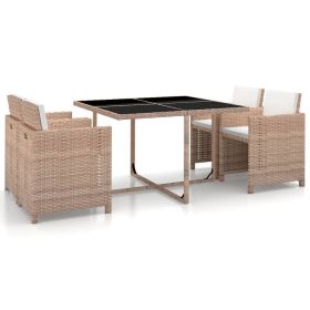 5 Piece Patio Dining Set with Cushions Poly Rattan Beige