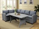 Patio Outdoor Furniture PE Rattan Wicker Conversation Set All-Weather Sectional Sofa Set with Table & Soft Cushions (Grey)