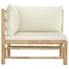 vidaXL Patio Corner Sofa with Cream White Cushions Bamboo