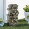 Outdoor Water Fountain Rock Waterfall Fountain &amp; Backyard Water Feature with LED