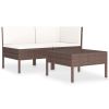 vidaXL 3 Piece Patio Lounge Set with Cushions Poly Rattan Brown