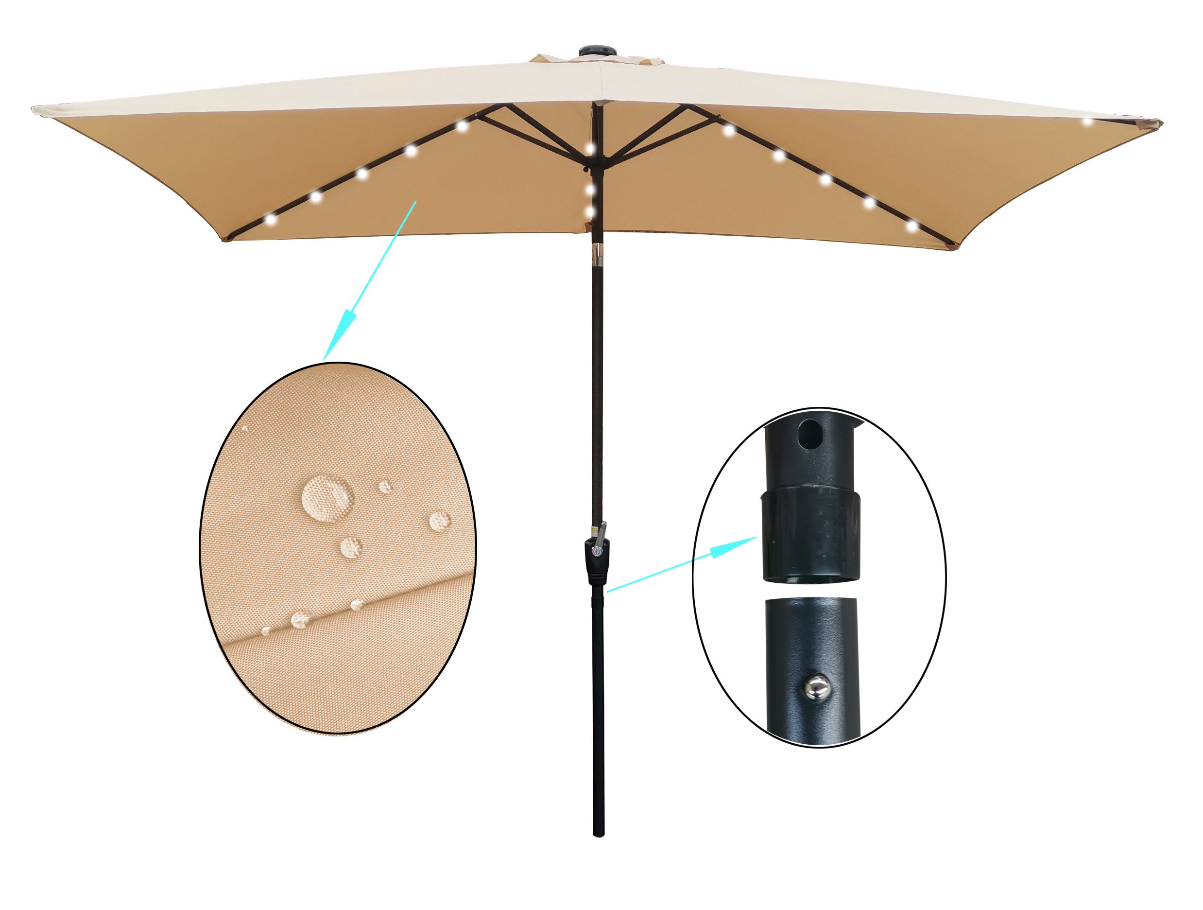 10 X 65t Rectangular Patio Solar Led Lighted Outdoor Market Umbrellas With Cra 4887